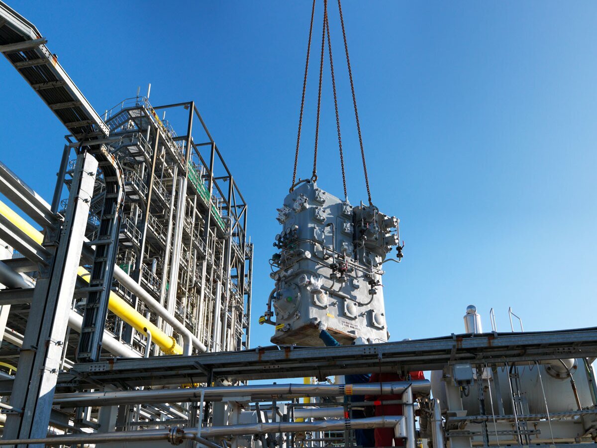 Laby compressor on crane in the air for installation