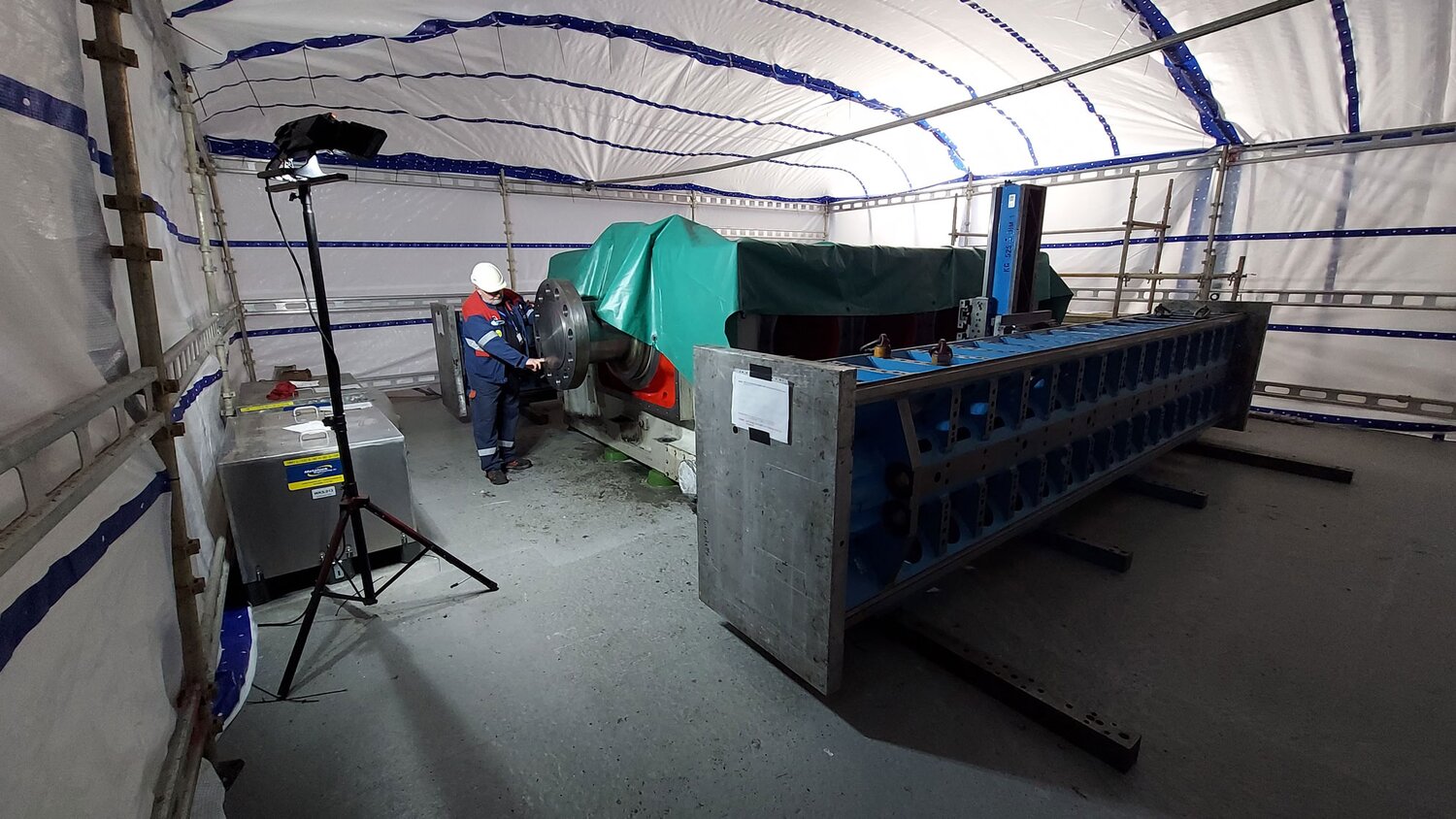 Installation, leveling & measurement of both crankcases were done in separate tent.