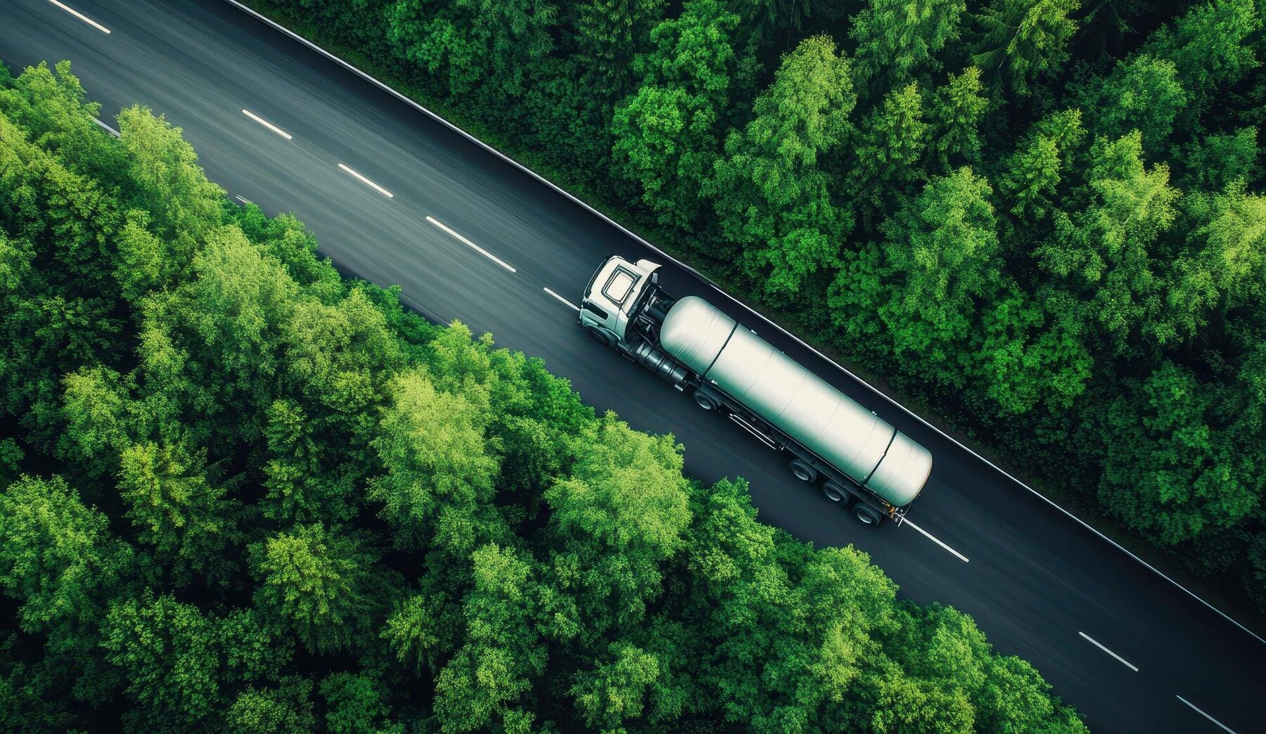 Gas-truck-trailer-on-road-in-green-forest