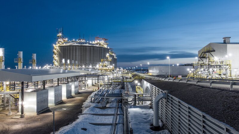 LNG terminal in Canada in the evening