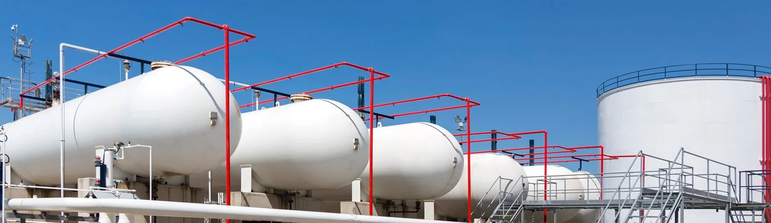 Gas tanks at an industrial gas plant
