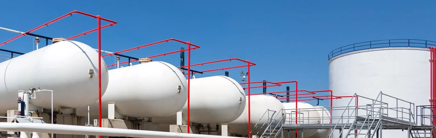 Gas tanks at an industrial gas plant