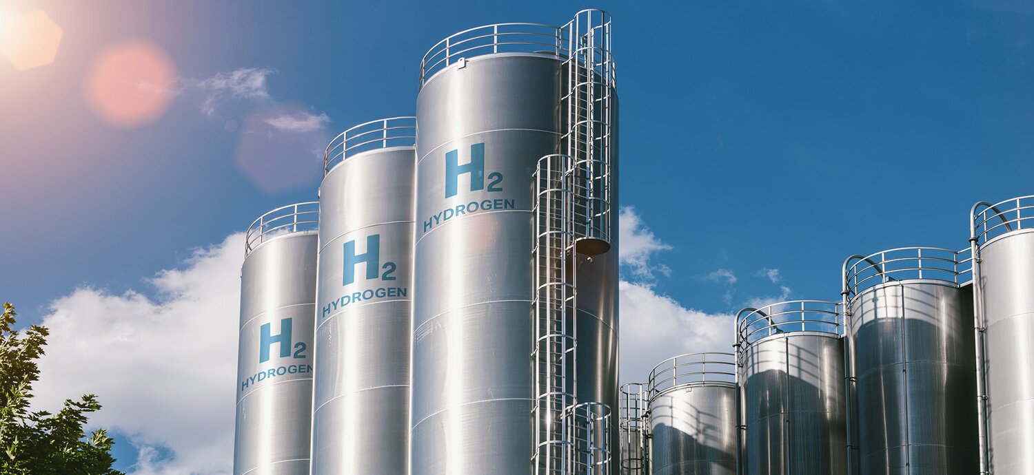 Hydrogen tanks in front of blue sky