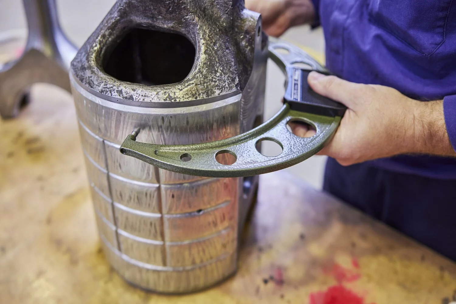 Taking measurements of compressor part during revamp Taking measurements of compressor part during revamp