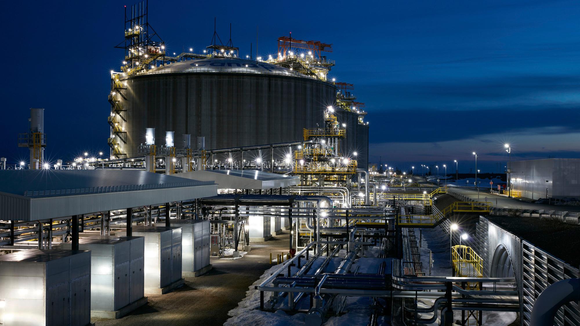 Canaport LNG Terminal, Saint John, Canada illuminated by night