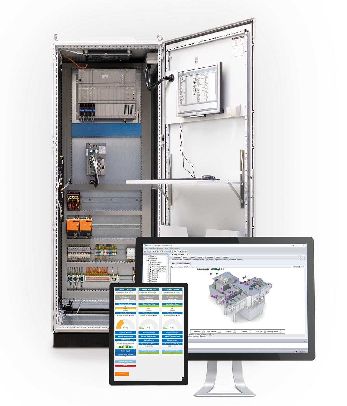 Prognost-NT cabinet with visualization variants on different screens